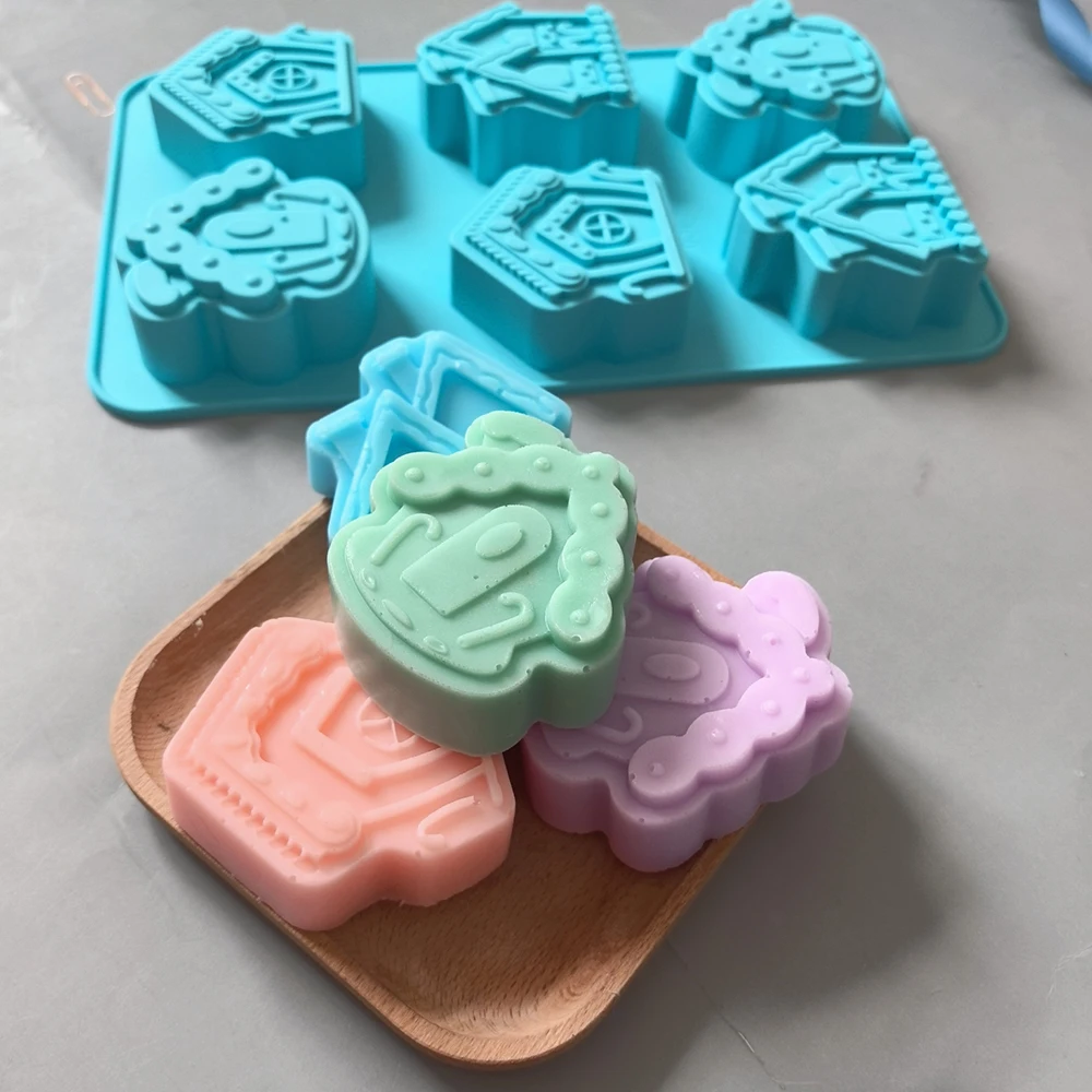 6-cavity Christmas house shaped soap candle silicone mold, suitable for handmade DIY wax molds for aromatherapy soap