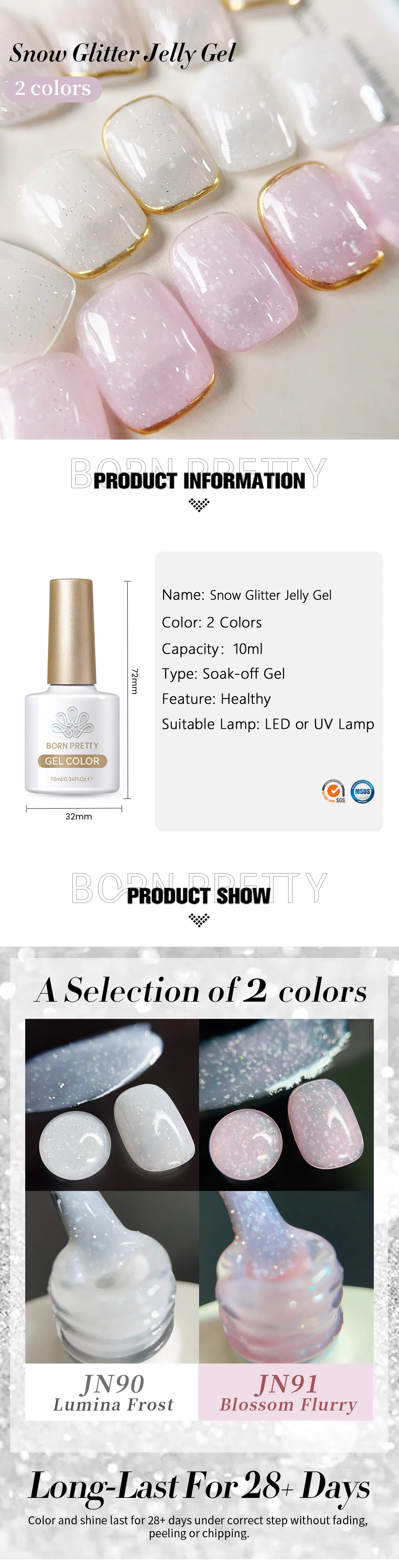 BORN PRETTY 10ml Snow Glitter Jelly Gel Polish Christmas Vernis Semi Permanent Nail Art Soak Off UV Gel Manicure Nail Supplies