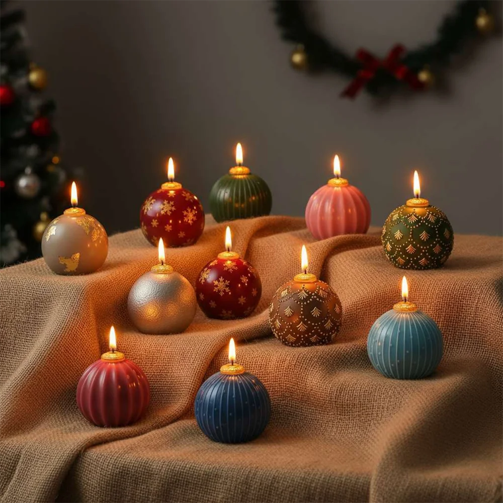 Nicole Christmas Bauble Candle Silicone Mold DIY Scented Candle Making Mould Xmas Gifts Tools Home Decoration