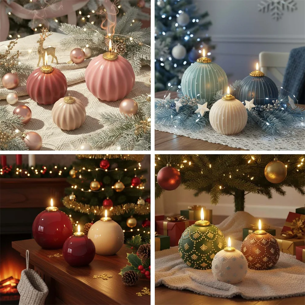 Nicole Christmas Bauble Candle Silicone Mold DIY Scented Candle Making Mould Xmas Gifts Tools Home Decoration