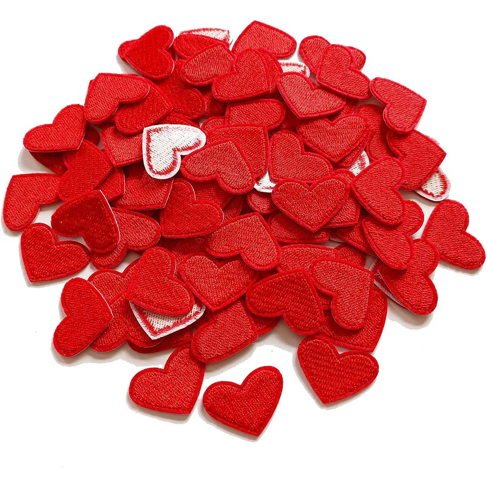 20Pcs Red Heart Embroidery Patch Fabric For Christmas Clothes Bags Hats Festival Decoration Iron On Patches Stickers DIY Repair
