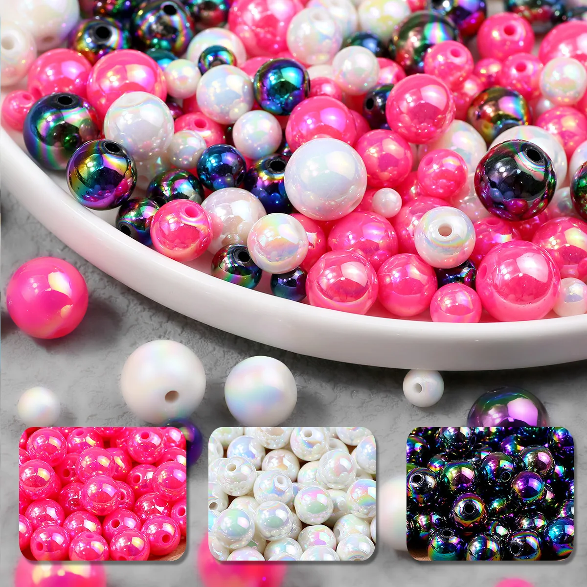 Tri-Color Mixed Christmas Halloween AB Loose Bead 6 8 10 12 14 16mm For Jewelry Making Handmade Craft Supplies Bracelet Necklace