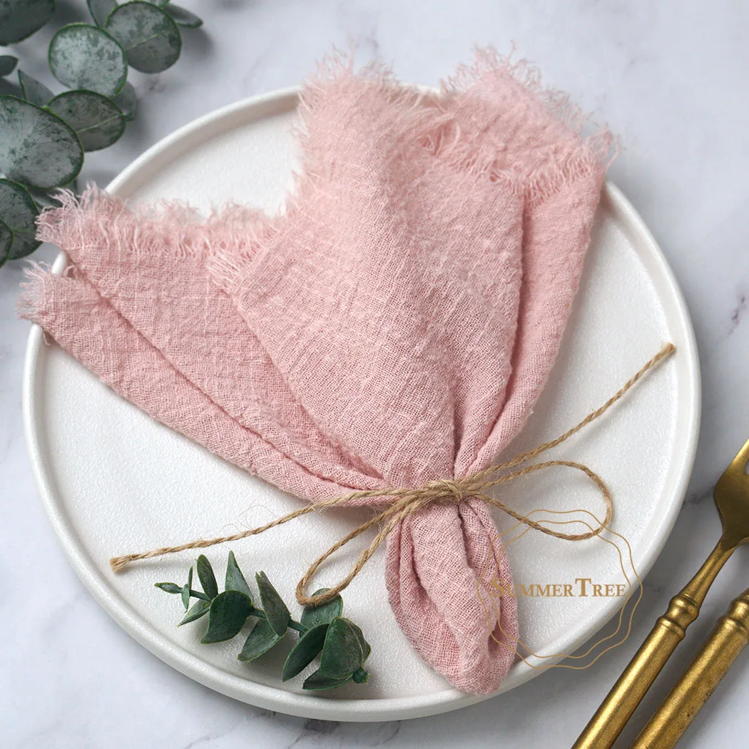 10pcs 32x32cm Cotton Gauze Napkins Retro Burr Design Napkin for Vintage Wedding Receptions Banquets Christmas Table Decoration