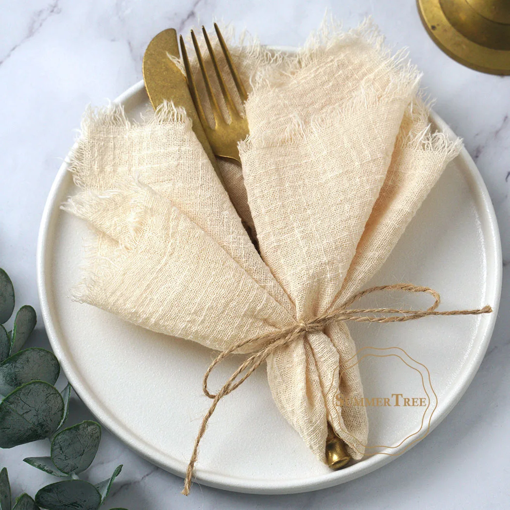 10pcs 32x32cm Cotton Gauze Napkins Retro Burr Design Napkin for Vintage Wedding Receptions Banquets Christmas Table Decoration