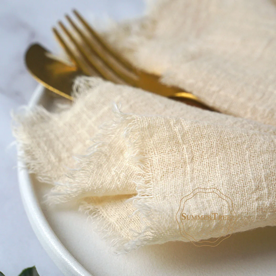 10pcs 32x32cm Cotton Gauze Napkins Retro Burr Design Napkin for Vintage Wedding Receptions Banquets Christmas Table Decoration