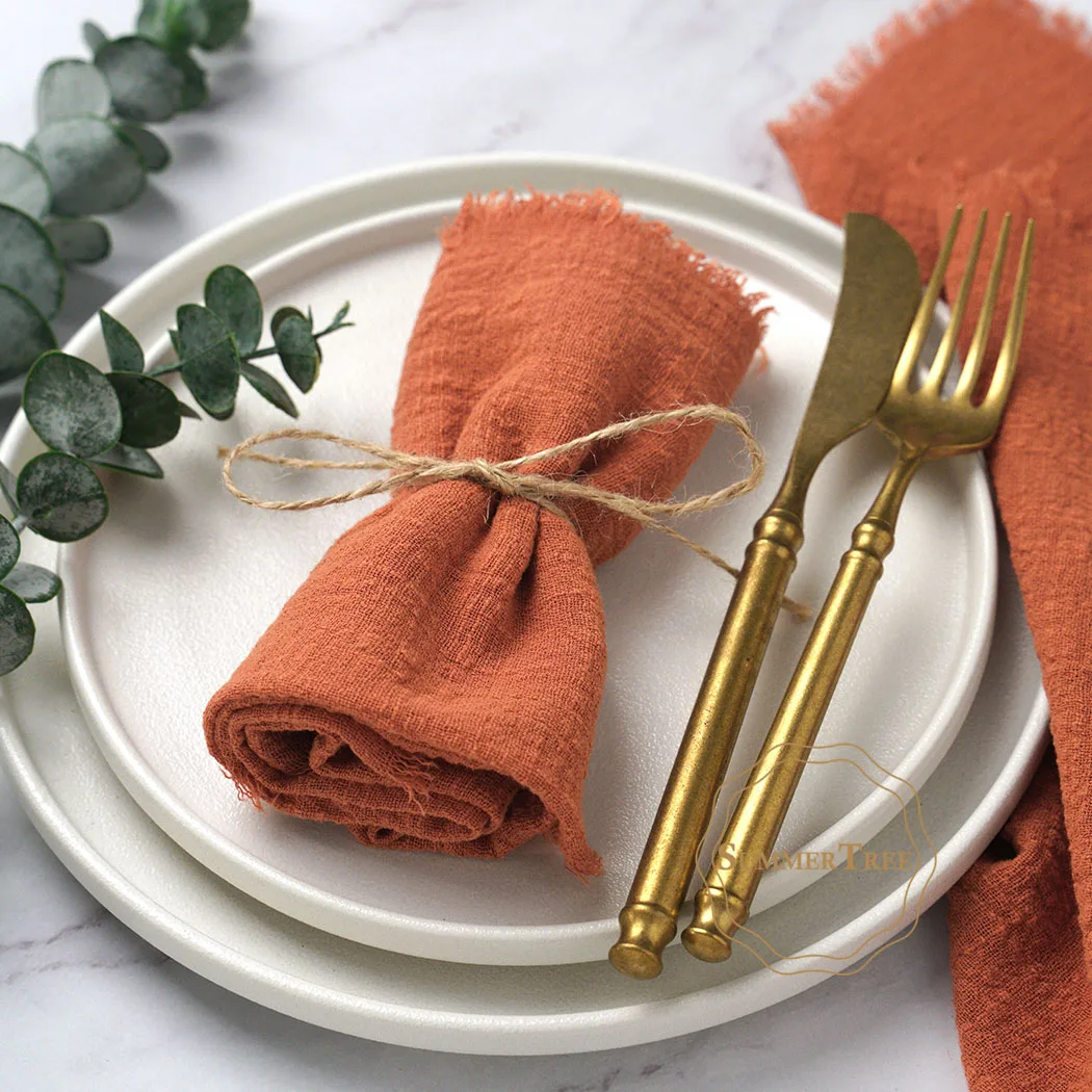 10pcs 32x32cm Cotton Gauze Napkins Retro Burr Design Napkin for Vintage Wedding Receptions Banquets Christmas Table Decoration