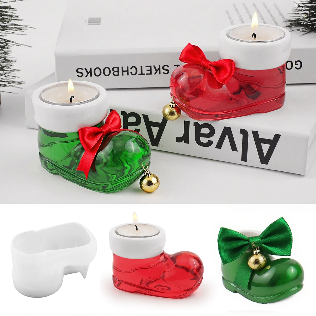 Christmas Boots Shoes Candle Holder Silicone Mold DIY Table Decoration Crystal Drop Glue Epoxy Resin Mold Christmas Craft Gifts