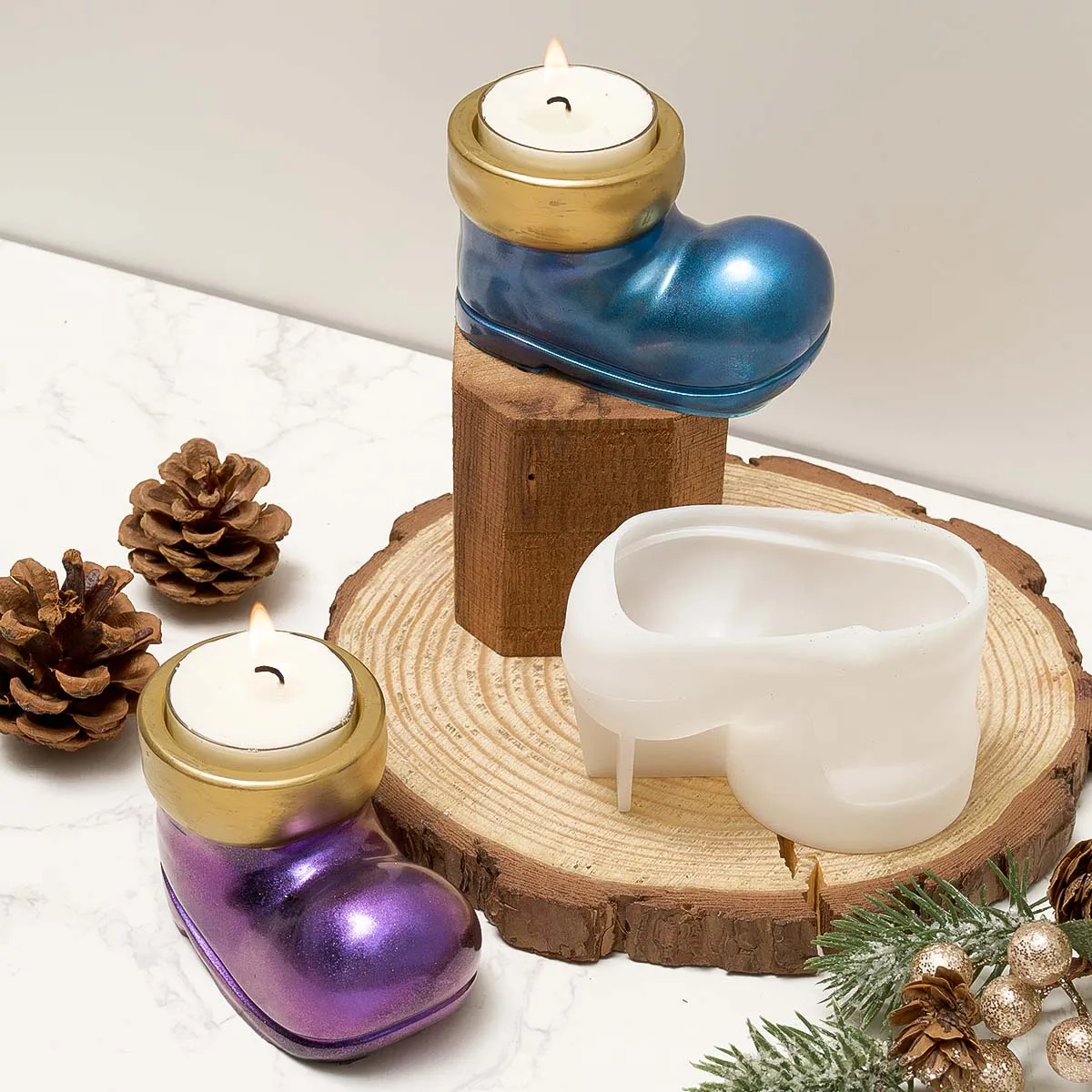 Christmas Boots Shoes Candle Holder Silicone Mold DIY Table Decoration Crystal Drop Glue Epoxy Resin Mold Christmas Craft Gifts