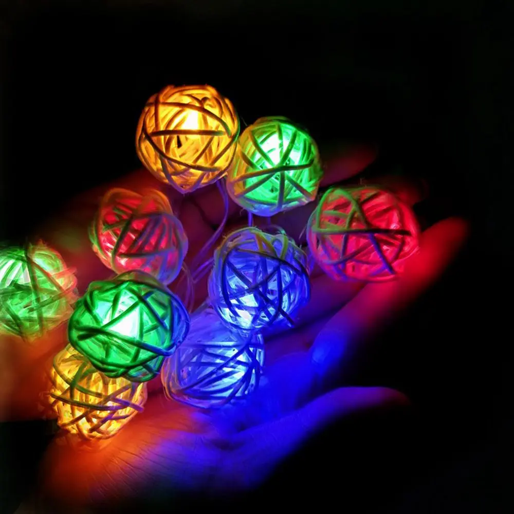 1 string 3m/6m 20/40 LED rattan ball light for Christmas, birthday party, bedroom decoration, battery powered warm string light