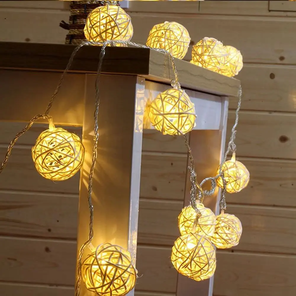 1 string 3m/6m 20/40 LED rattan ball light for Christmas, birthday party, bedroom decoration, battery powered warm string light
