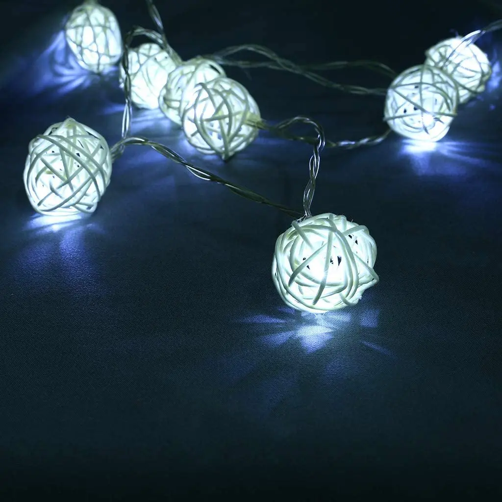 1 string 3m/6m 20/40 LED rattan ball light for Christmas, birthday party, bedroom decoration, battery powered warm string light