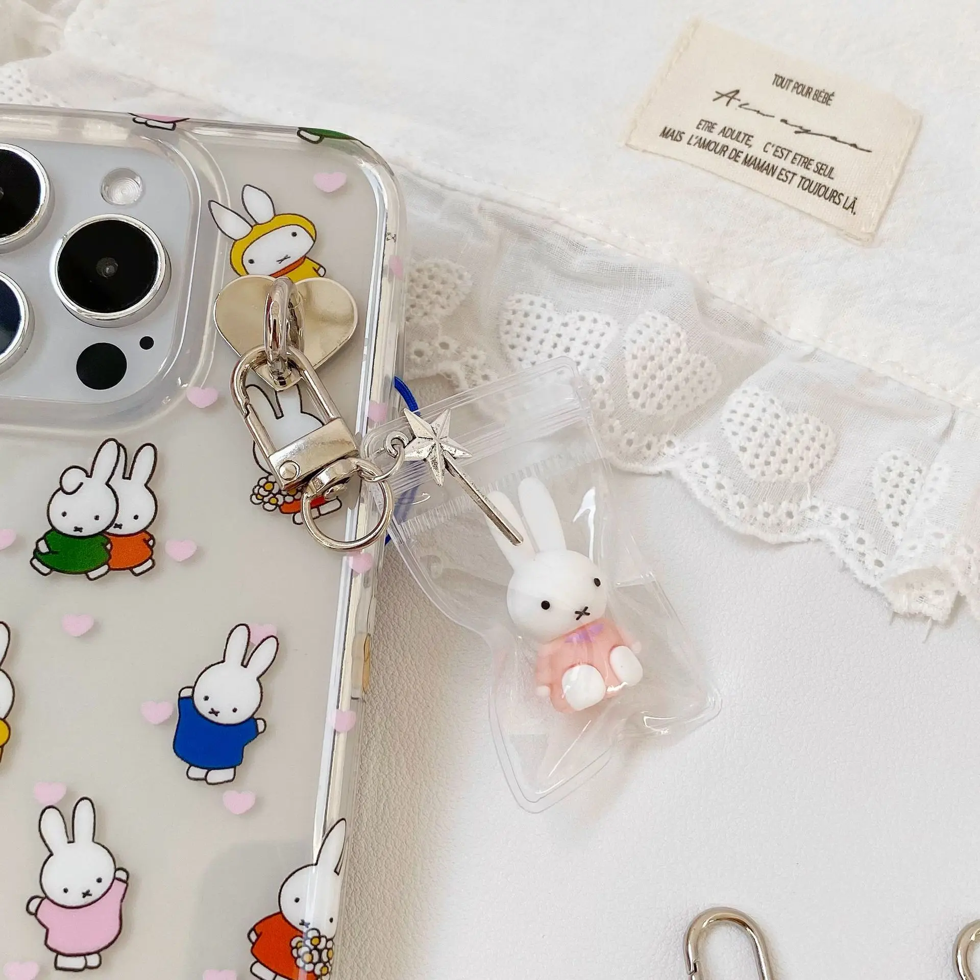 Kawaii Miffy Cute Phone Chain Cartoon Ins Style Keychain Couple Backpack Decoration Pendant Birthday Christmas Gift Toy for Girl