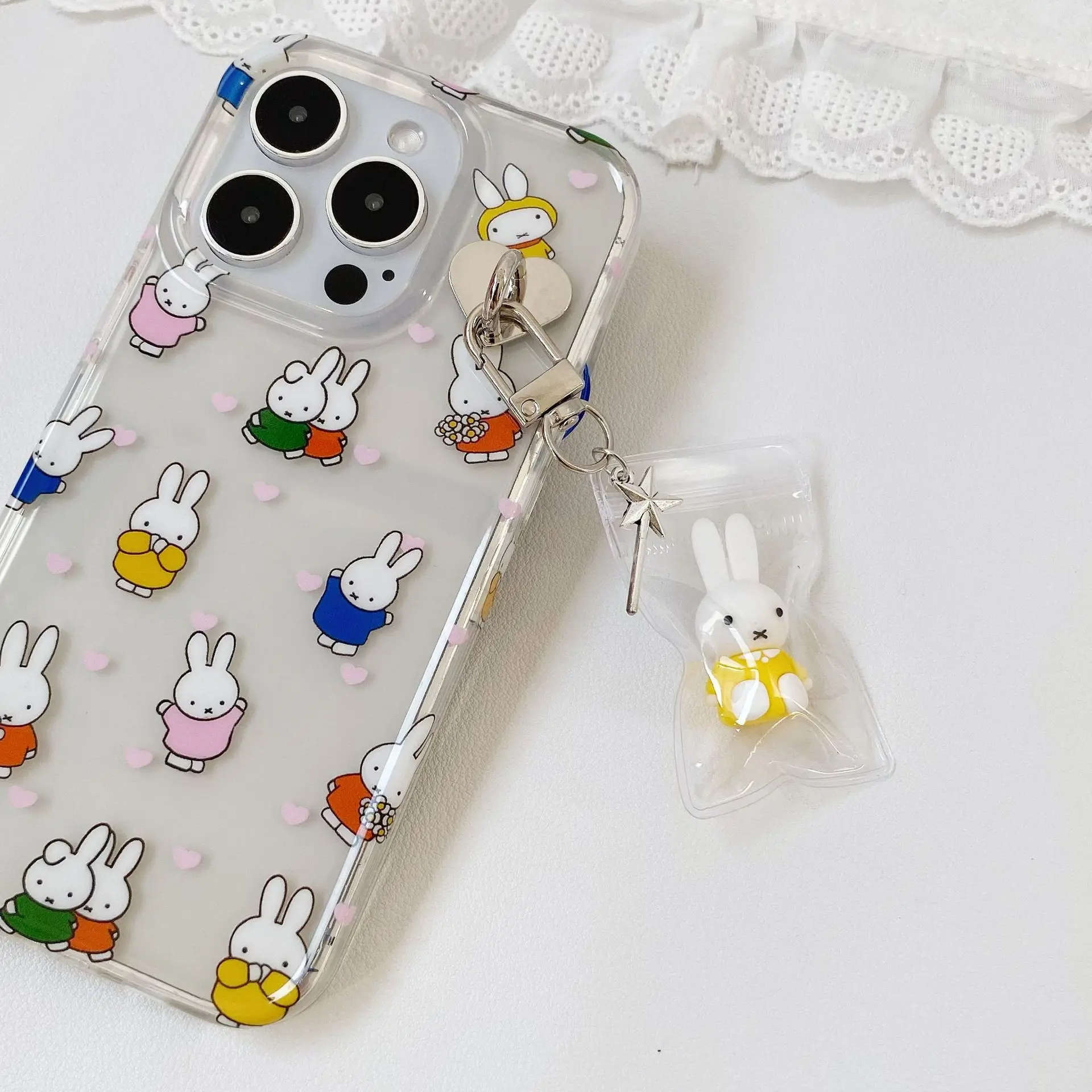 Kawaii Miffy Cute Phone Chain Cartoon Ins Style Keychain Couple Backpack Decoration Pendant Birthday Christmas Gift Toy for Girl