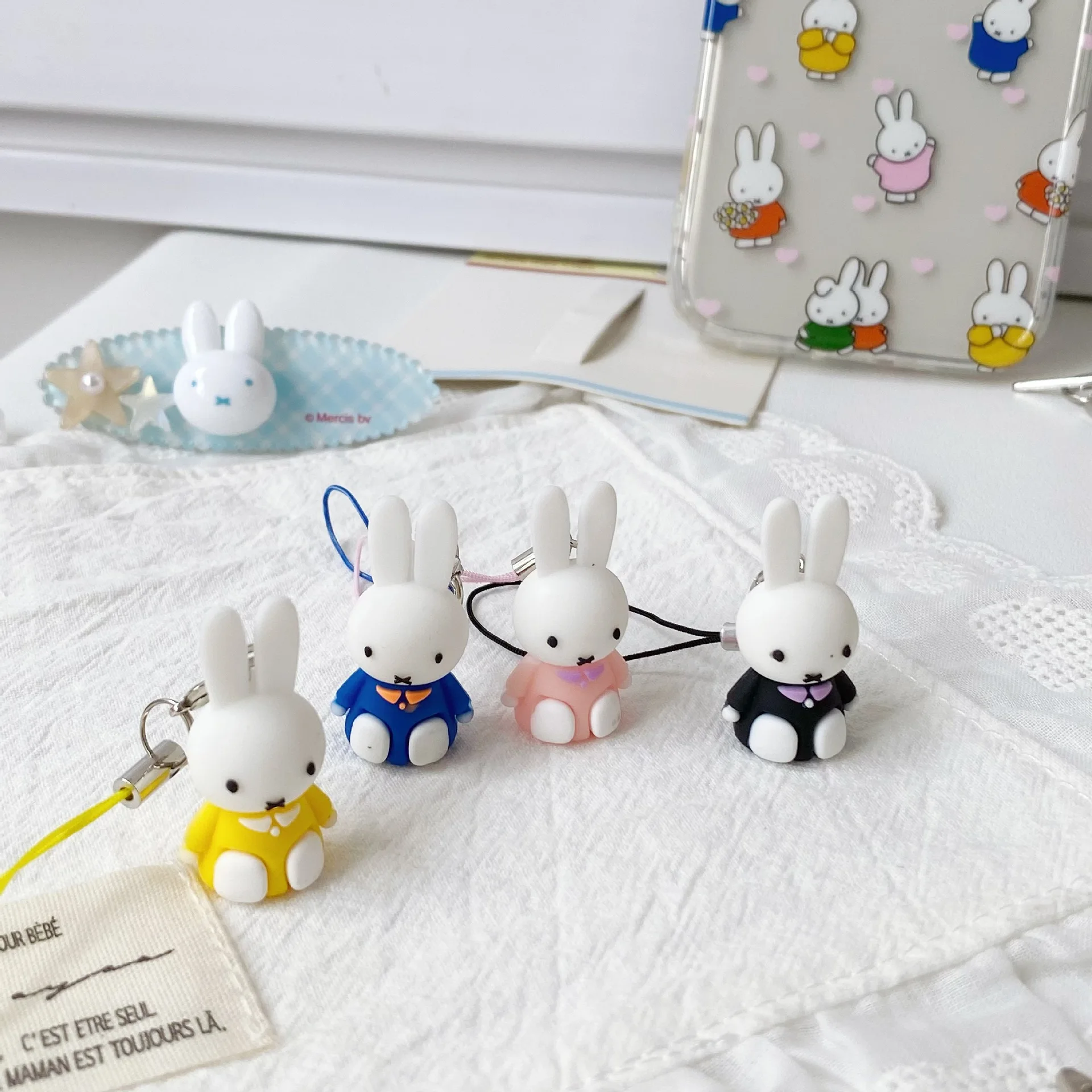 Kawaii Miffy Cute Phone Chain Cartoon Ins Style Keychain Couple Backpack Decoration Pendant Birthday Christmas Gift Toy for Girl