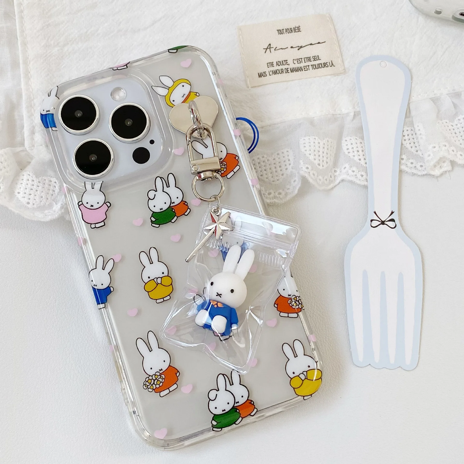 Kawaii Miffy Cute Phone Chain Cartoon Ins Style Keychain Couple Backpack Decoration Pendant Birthday Christmas Gift Toy for Girl