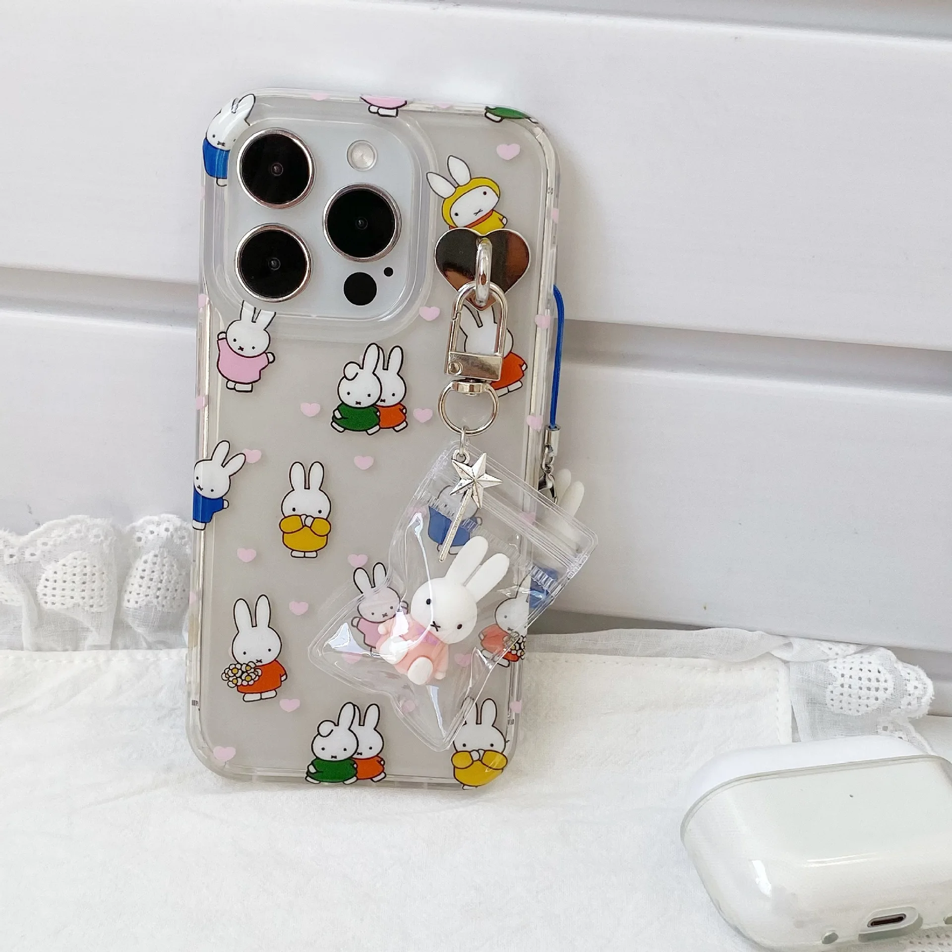 Kawaii Miffy Cute Phone Chain Cartoon Ins Style Keychain Couple Backpack Decoration Pendant Birthday Christmas Gift Toy for Girl