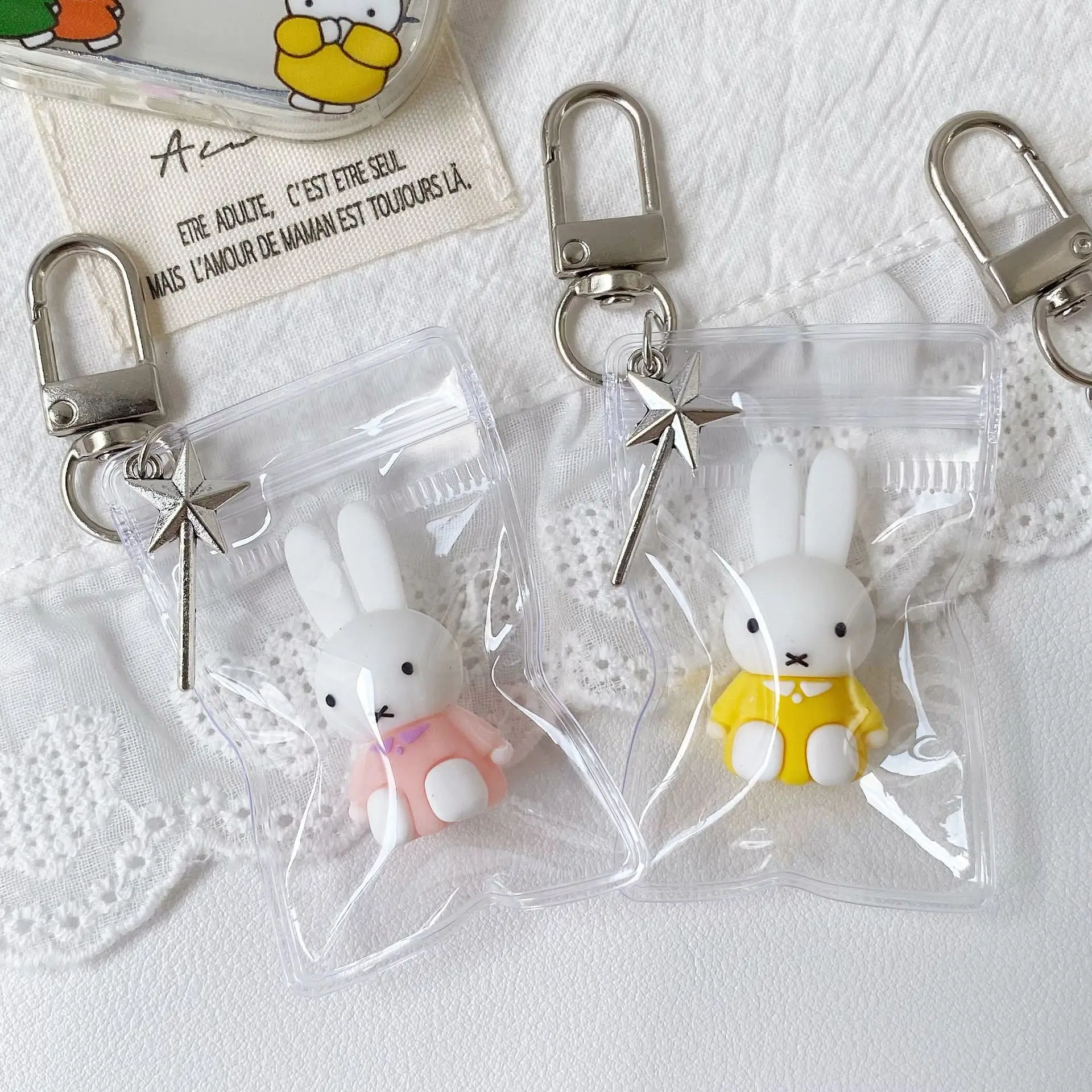 Kawaii Miffy Cute Phone Chain Cartoon Ins Style Keychain Couple Backpack Decoration Pendant Birthday Christmas Gift Toy for Girl