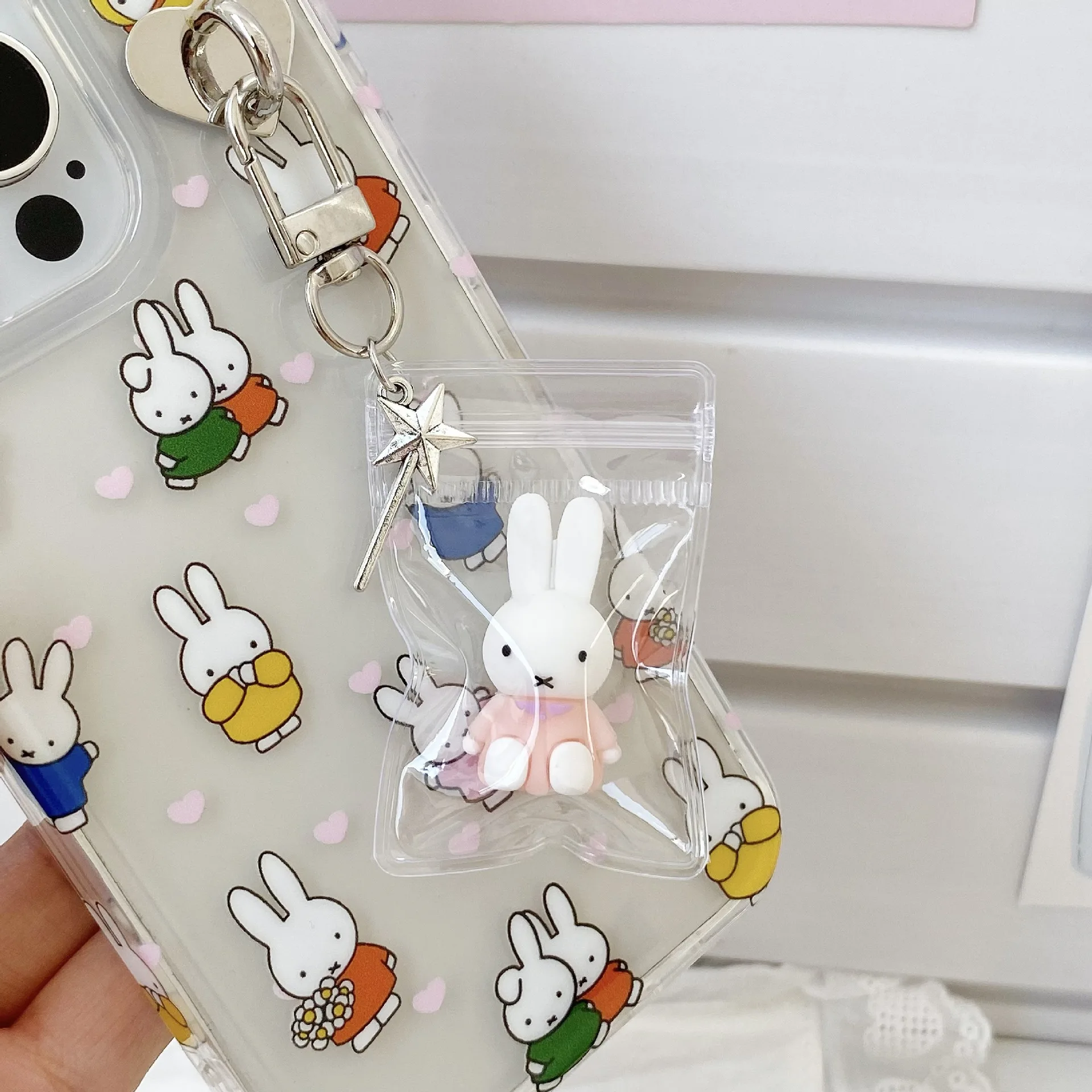 Kawaii Miffy Cute Phone Chain Cartoon Ins Style Keychain Couple Backpack Decoration Pendant Birthday Christmas Gift Toy for Girl