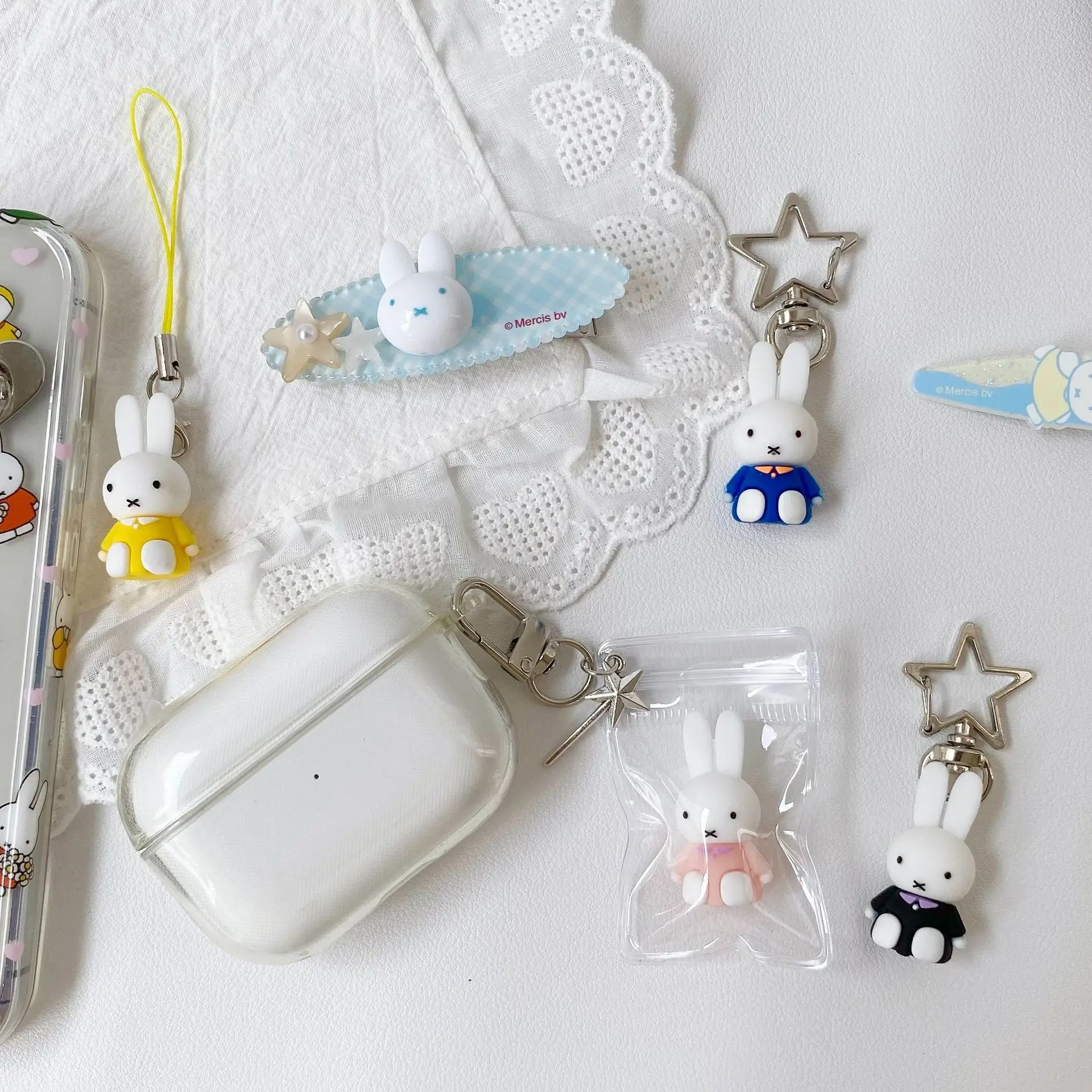 Kawaii Miffy Cute Phone Chain Cartoon Ins Style Keychain Couple Backpack Decoration Pendant Birthday Christmas Gift Toy for Girl