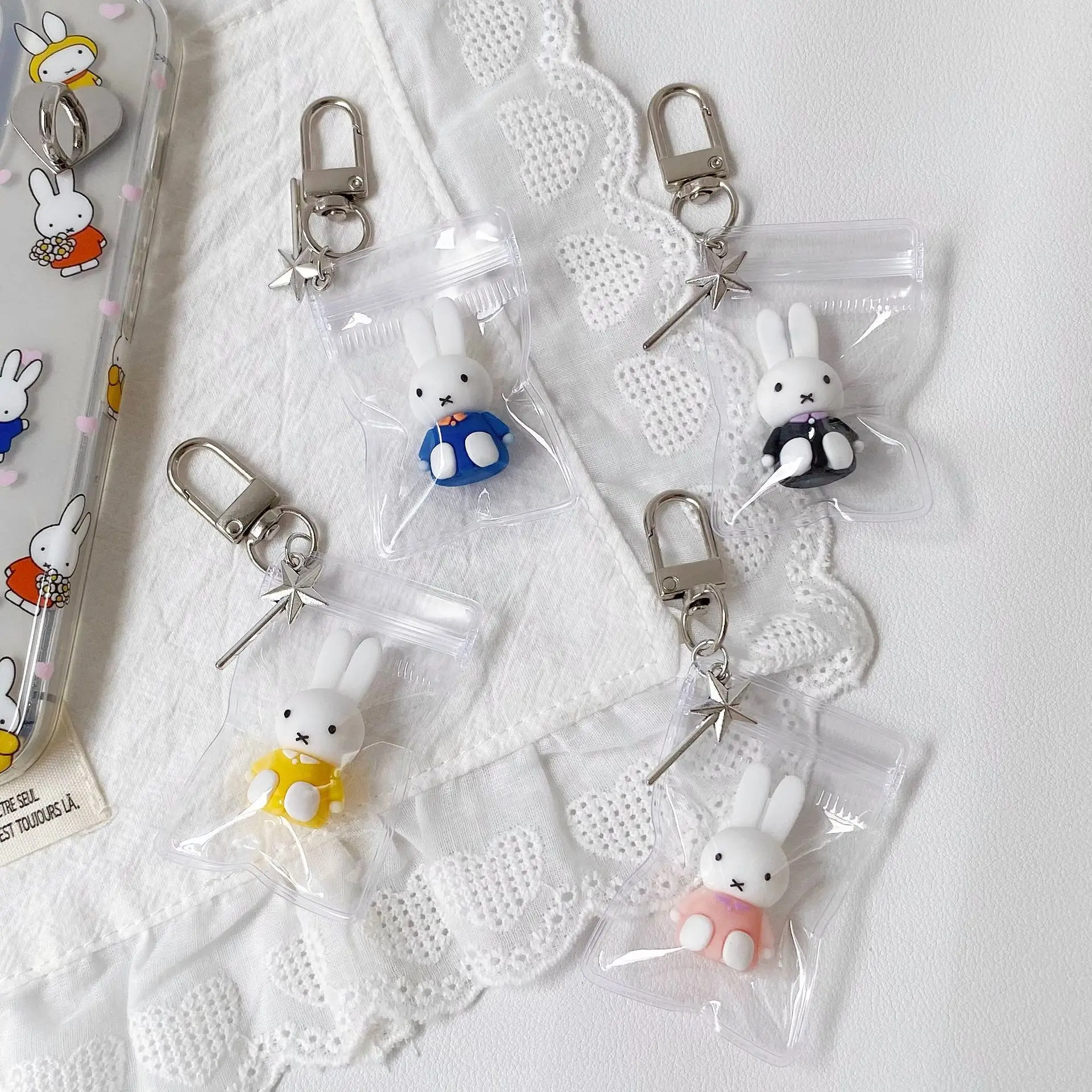 Kawaii Miffy Cute Phone Chain Cartoon Ins Style Keychain Couple Backpack Decoration Pendant Birthday Christmas Gift Toy for Girl