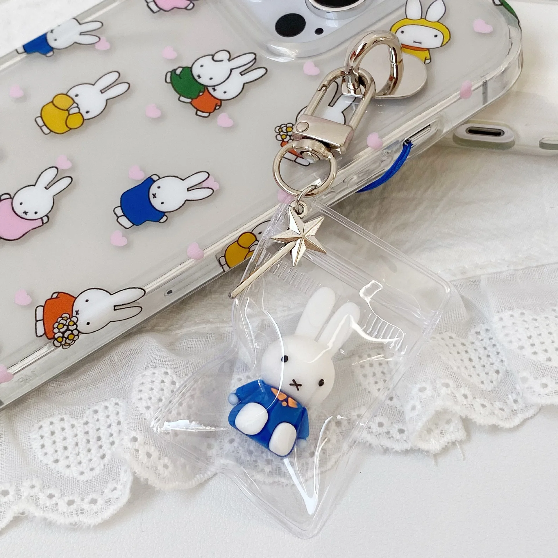 Kawaii Miffy Cute Phone Chain Cartoon Ins Style Keychain Couple Backpack Decoration Pendant Birthday Christmas Gift Toy for Girl