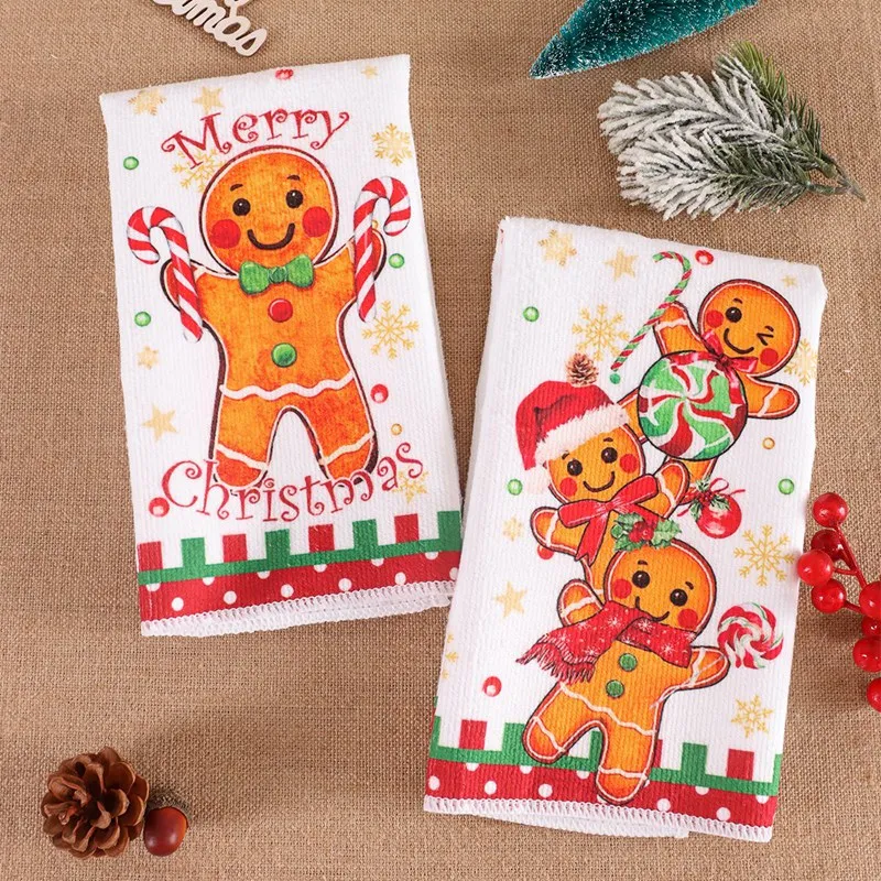 2pcs Christmas Kitchen Towels Merry Christmas Party Decoration 2025 Gingerbread Man Dish Towel Navidad Natal New Year Gift 2026