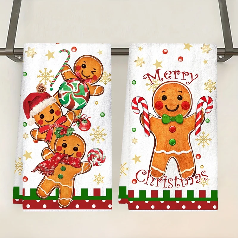 2pcs Christmas Kitchen Towels Merry Christmas Party Decoration 2025 Gingerbread Man Dish Towel Navidad Natal New Year Gift 2026