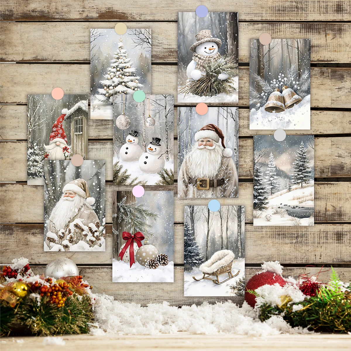 20pcs Christmas Cards With Stickers -Classic Snow Scene Design,Holiday Greetings,Home Wall Decor,Party Backdrop,Diy Photo Crafts