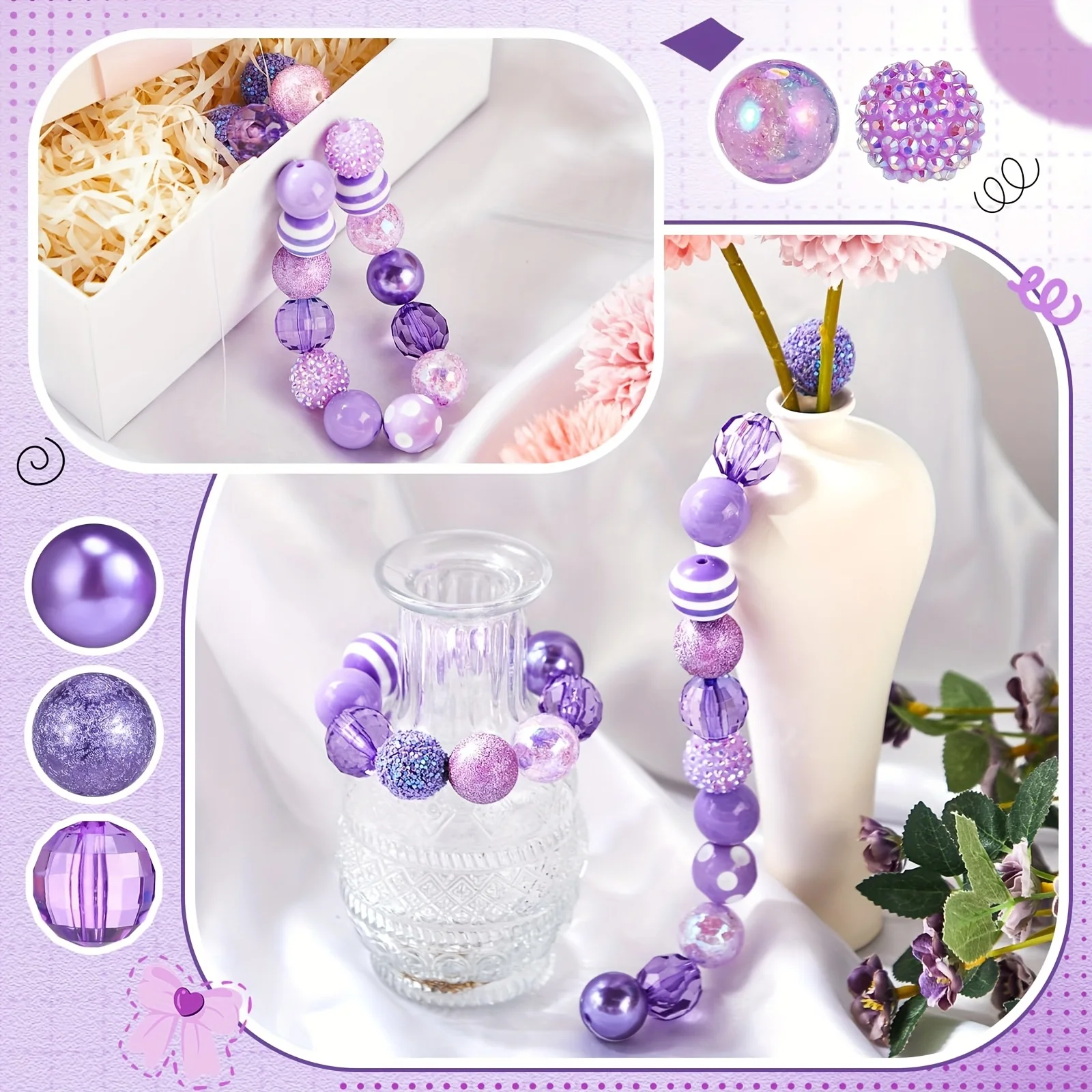 20 Pcs Chunky Bubblegum Beads Focal Beads Pen Beads Large Rhinestone Pearl Beads Christmas Beads for Pen Jewelry Making Keychain