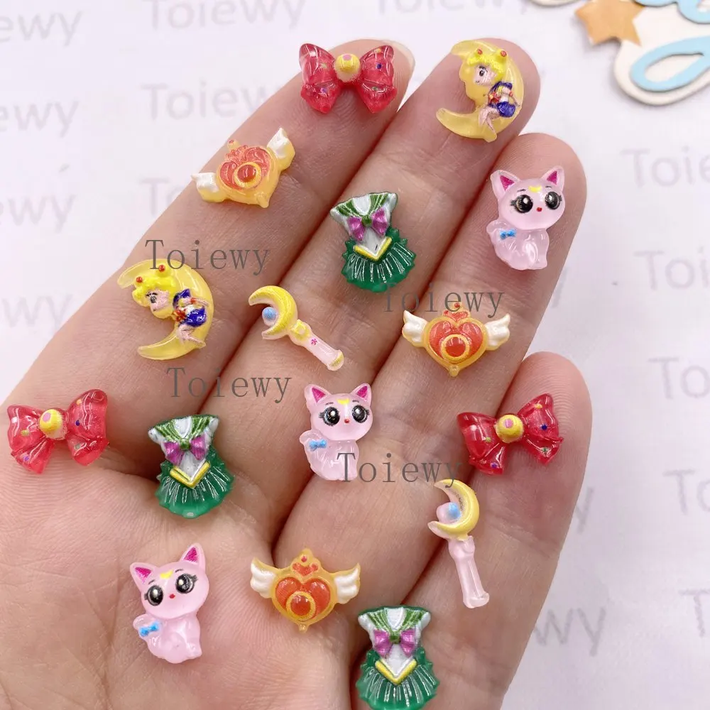 30pcs Resin Colorful Cartoon Mini Glitter Magic Wand Cat Clothe Girl Nail Art Flatback Rhinestone DIY Christmas Scrapbook Crafts