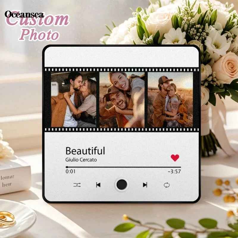 Customized photo 7pcs Photo Music Fridge Magnet with Frame Personalized Refrigerator Magnets for Christmas Gift