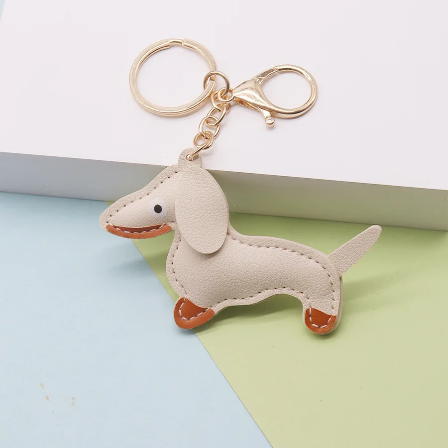 Cute Leather Dachshund Dog Keychain for Men Dogs Lovers Cartoon Animal Pendant Keychains Bag Decoration Christmas Gifts