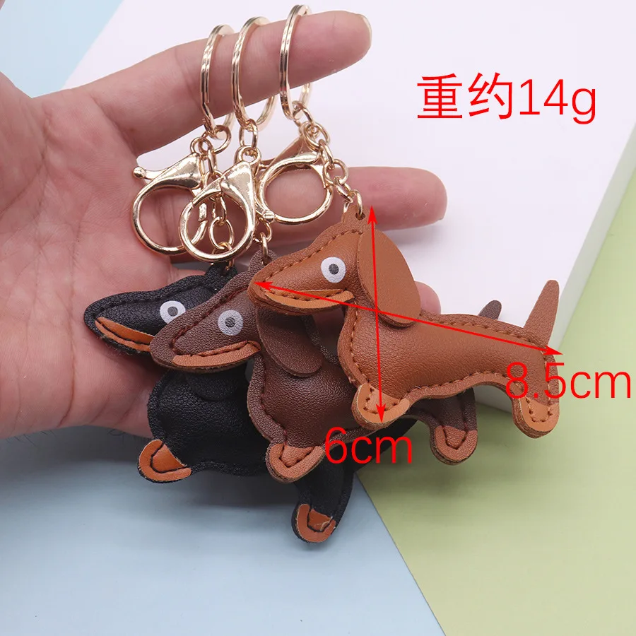 Cute Leather Dachshund Dog Keychain for Men Dogs Lovers Cartoon Animal Pendant Keychains Bag Decoration Christmas Gifts