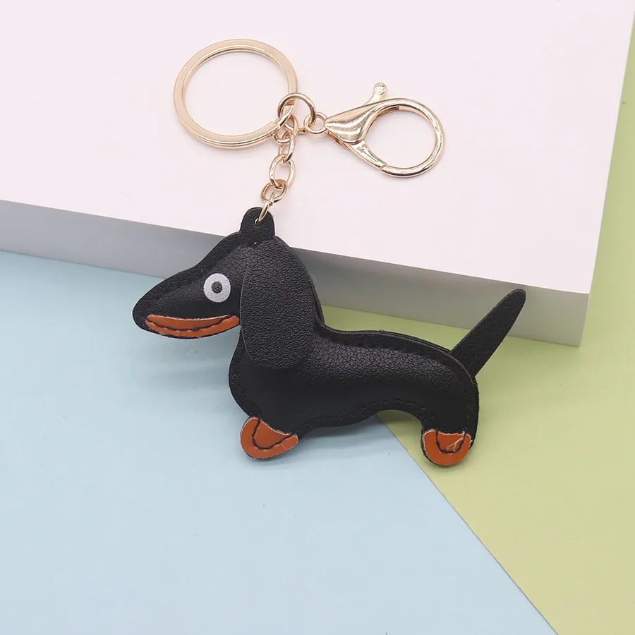 Cute Leather Dachshund Dog Keychain for Men Dogs Lovers Cartoon Animal Pendant Keychains Bag Decoration Christmas Gifts