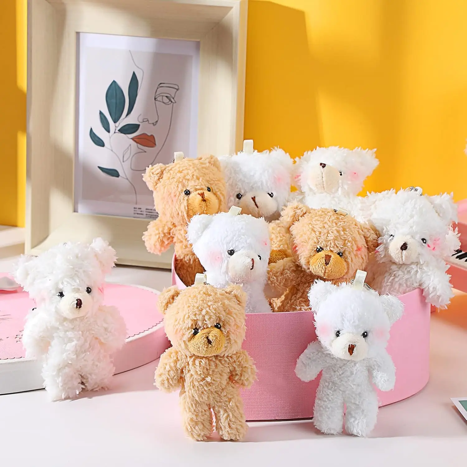10Pcs/lot Plush Teddy Bears Toys 12cm Cute Animal Stuffed Dolls Kawaii Girl Blush Bear Keychain Christmas Birthday Party Gifts