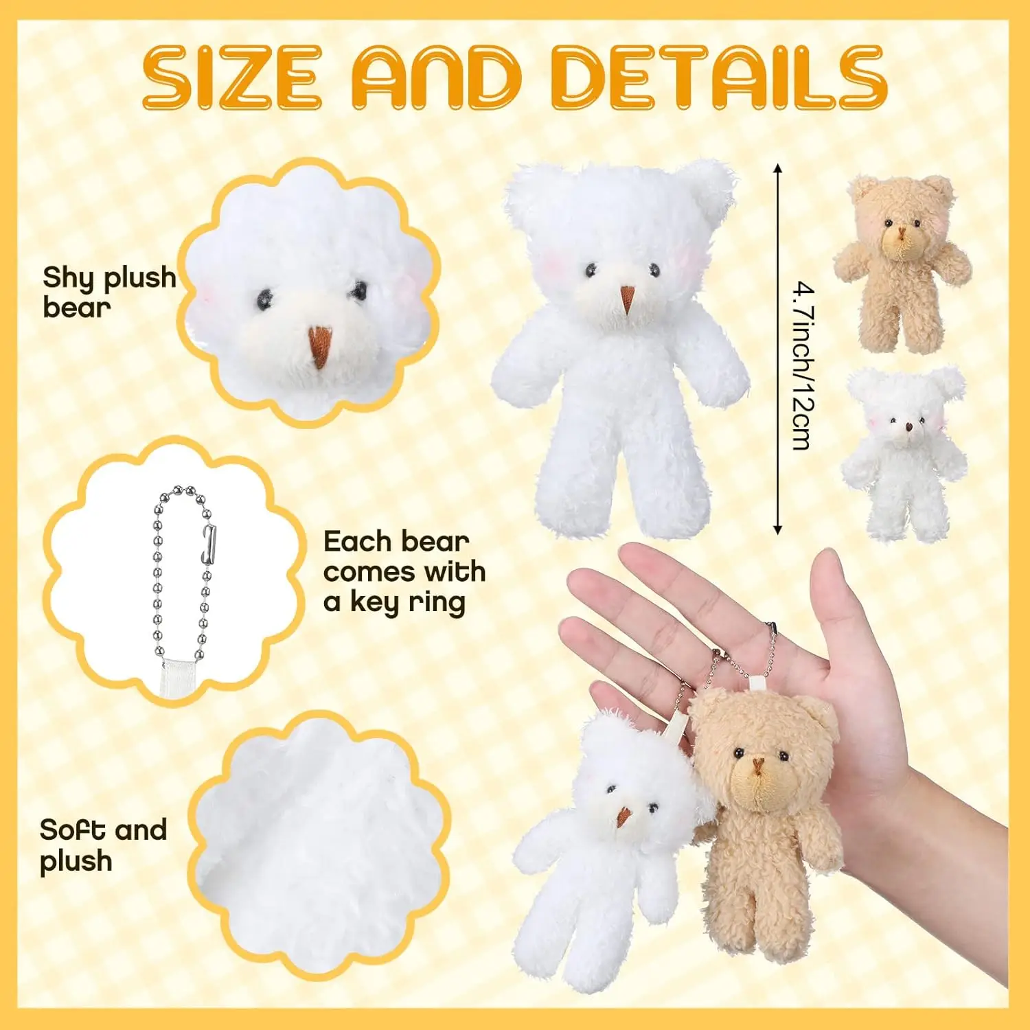 10Pcs/lot Plush Teddy Bears Toys 12cm Cute Animal Stuffed Dolls Kawaii Girl Blush Bear Keychain Christmas Birthday Party Gifts