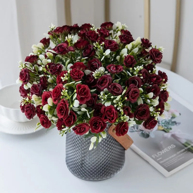 Silk Rose for Wedding Arch Christmas Wreath Decoration Home Room Bonsai Photography Prop Valentine's Day Artificial Fake Flowers