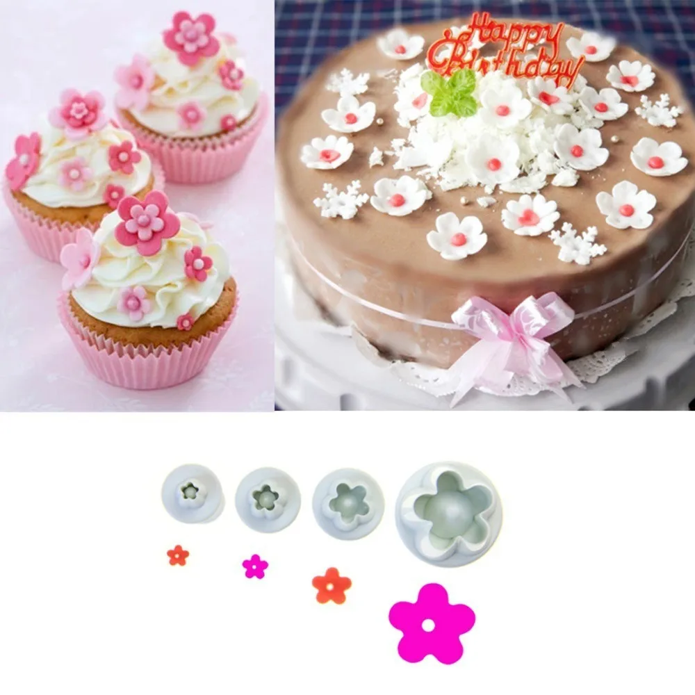 4Pcs/Set Plum Flower Plunger Fondant Mold Cutter Cake tools Decorating Christmas Cake Decorating Tools