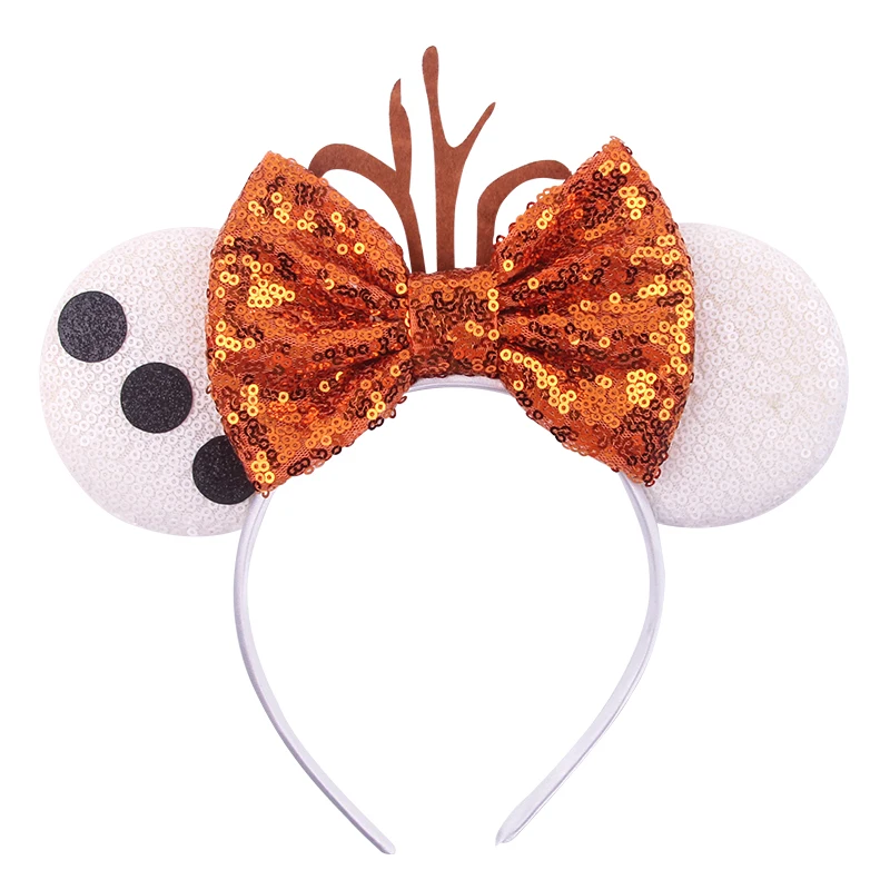 NEW Frozen Snowflake Mouse Ears Headband Girls Boys Sequin 5"Bow Hairband Christmas Festival Party Cosplay Hair Accessories