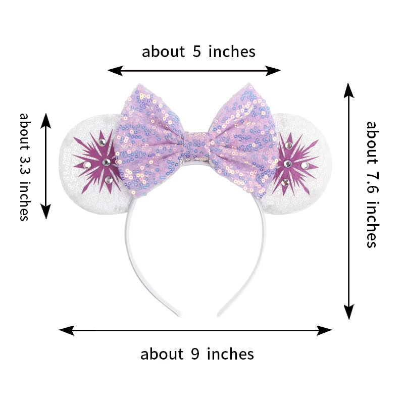 NEW Frozen Snowflake Mouse Ears Headband Girls Boys Sequin 5"Bow Hairband Christmas Festival Party Cosplay Hair Accessories