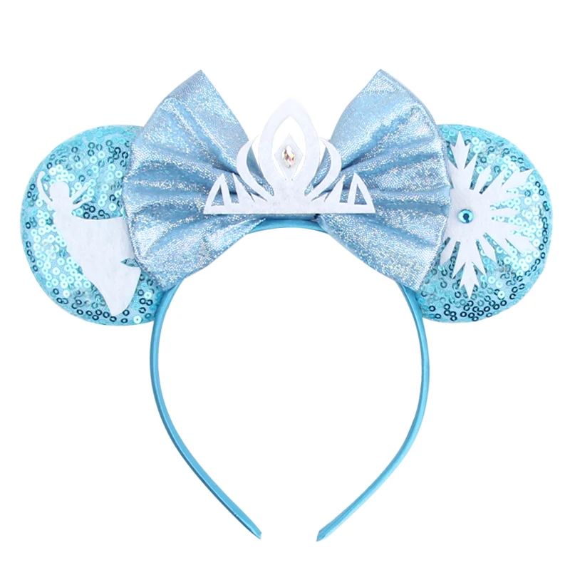 NEW Frozen Snowflake Mouse Ears Headband Girls Boys Sequin 5"Bow Hairband Christmas Festival Party Cosplay Hair Accessories