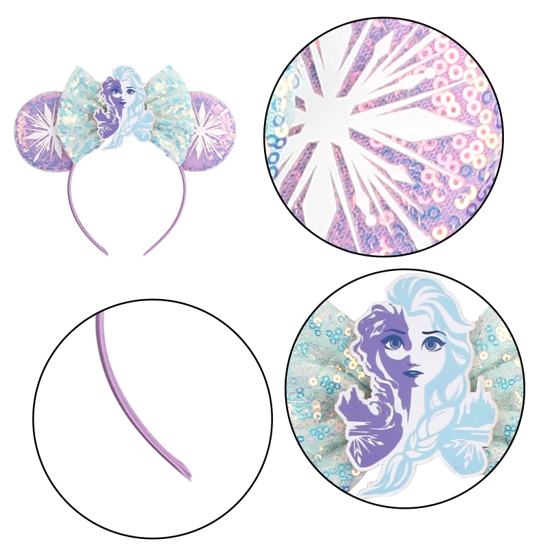 NEW Frozen Snowflake Mouse Ears Headband Girls Boys Sequin 5"Bow Hairband Christmas Festival Party Cosplay Hair Accessories