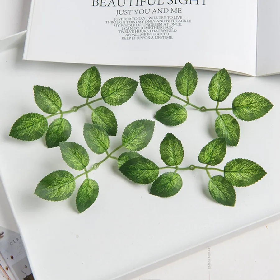 20 Pieces Silk Rose Leaves Plant Wedding Decorative Wreath Scrapbooking Bridal Accessories for Christmas Home Artificial Flowers