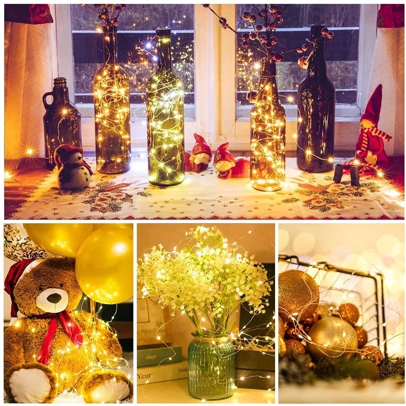 5Pcs LED Fairy Lights Battery Operated Remote Copper Wire Light Garland For Christmas Wedding Party Decoration String Lights
