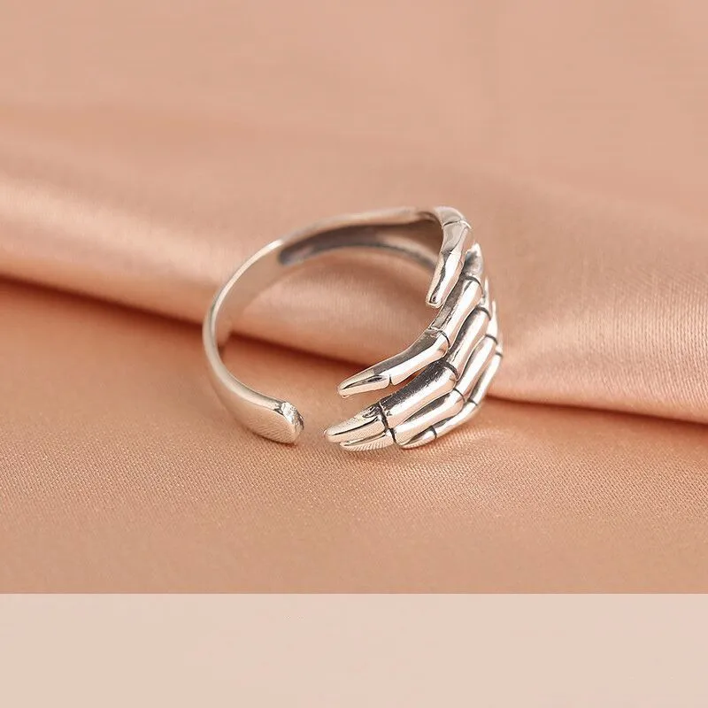 925 Sterling Silver Skeletal Hand Open Rings For Women Party Luxury Designer Jewelry Christmas Accessories