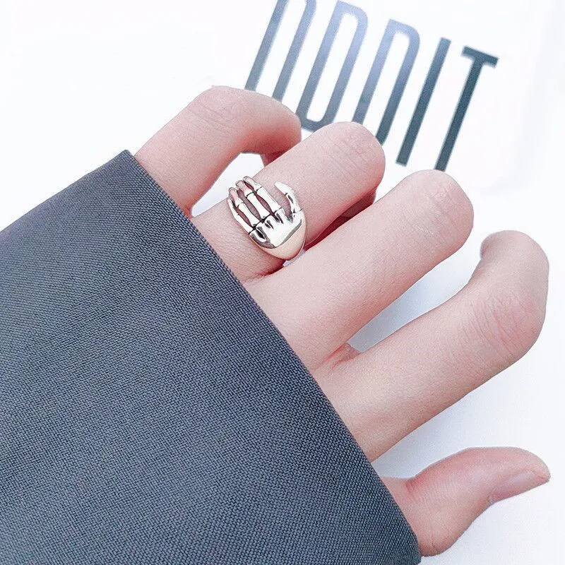925 Sterling Silver Skeletal Hand Open Rings For Women Party Luxury Designer Jewelry Christmas Accessories