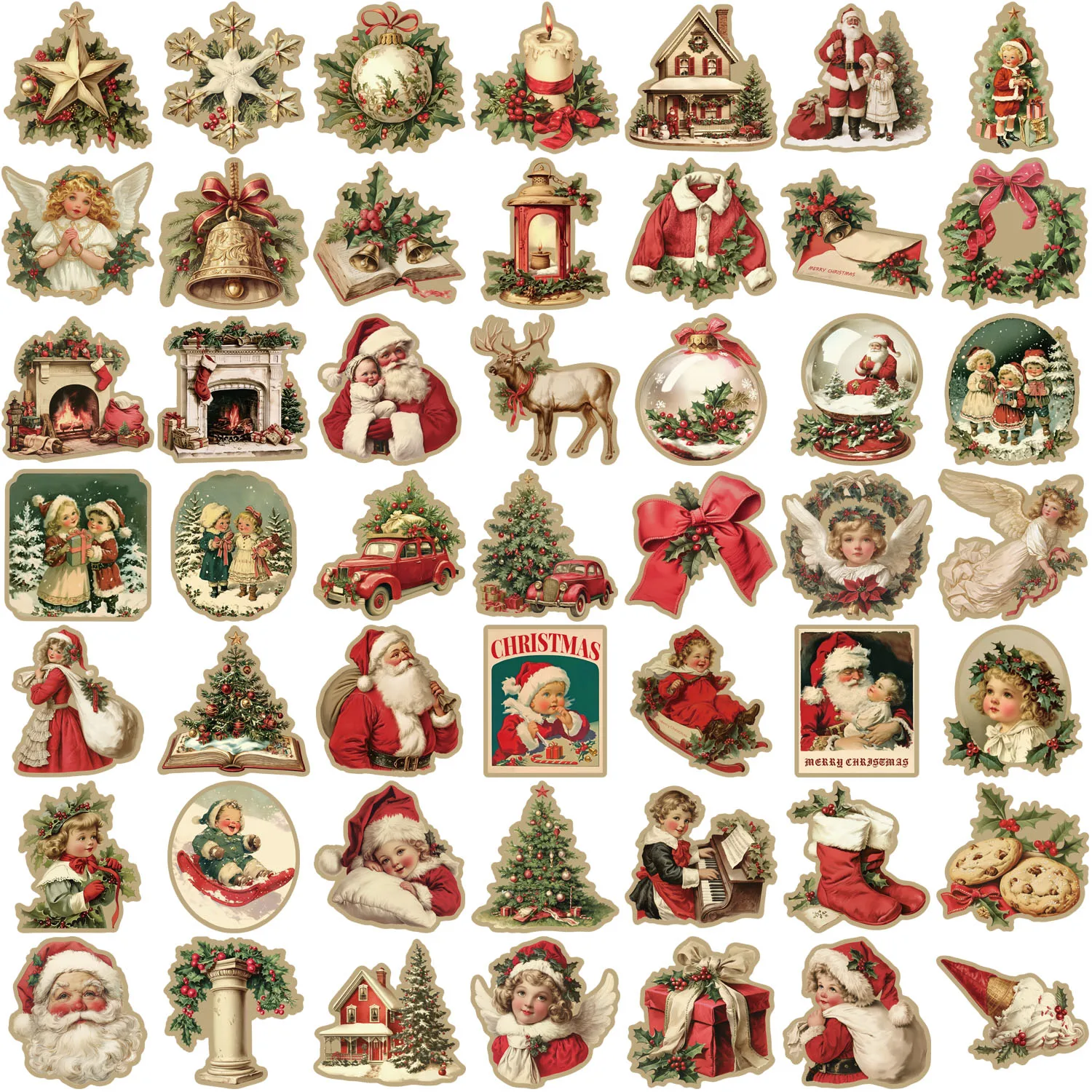 50pcs Retro Cute Santa Claus Christmas Cartoon Stickers Laptop Phone Scrapbook Suitcase Wall Sticker Kids Classics Toys