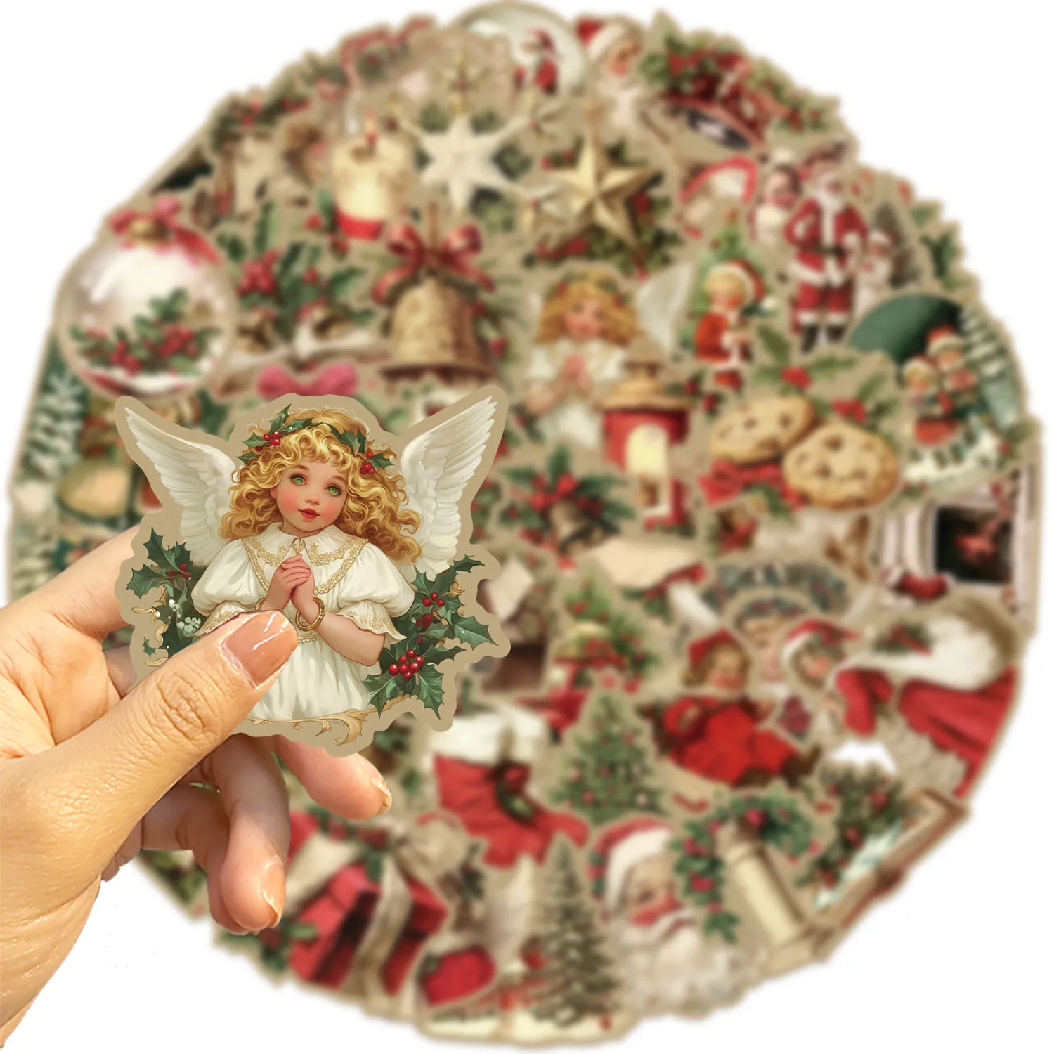 50pcs Retro Cute Santa Claus Christmas Cartoon Stickers Laptop Phone Scrapbook Suitcase Wall Sticker Kids Classics Toys
