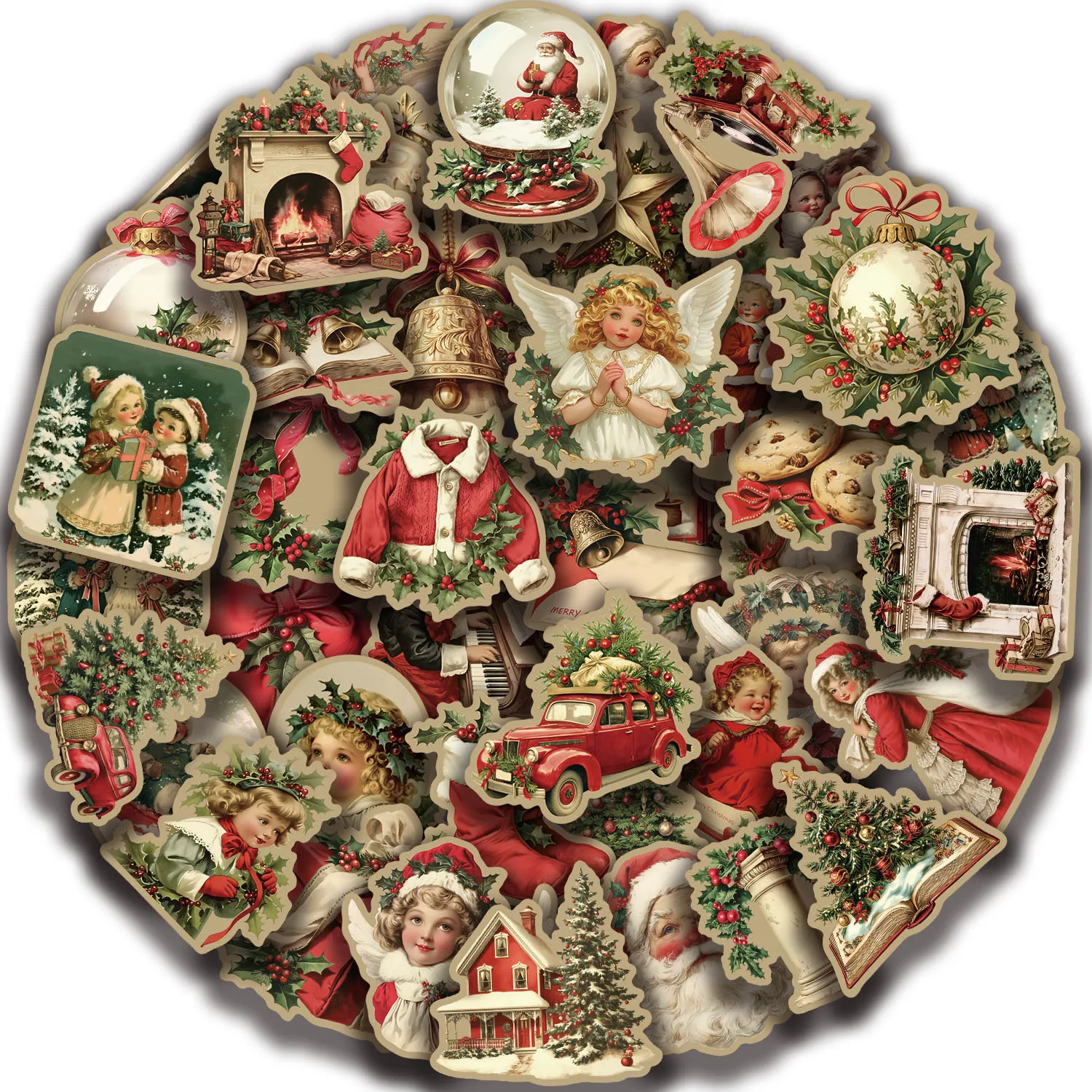 50pcs Retro Cute Santa Claus Christmas Cartoon Stickers Laptop Phone Scrapbook Suitcase Wall Sticker Kids Classics Toys