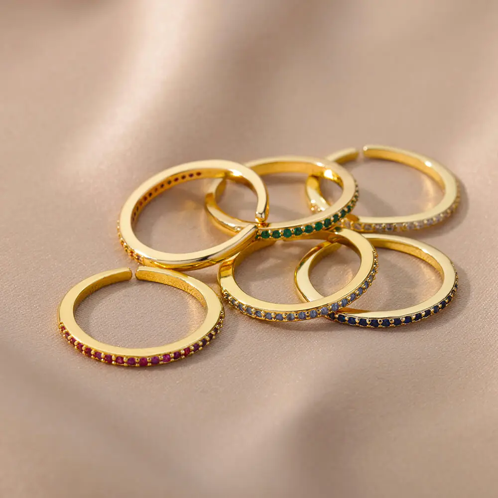 Mini Zircon Green Rings For Women Stainless Steel Gold Color Adjustable Finger Ring Engagement Wedding Christmas Jewelry Gift